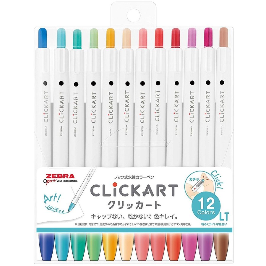 [펜] 제브라 크릿카트 CLiCKART (노크식 수성 컬러펜 클릭아트) 라이트 컬러 12색 셋트