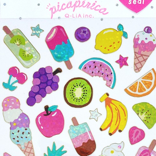[씰] 큐리아 피카피리카 홀로그램 스티커 : 과일 아이스크림