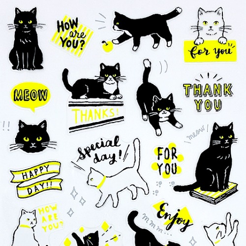 [씰] 마인드웨이브 스티커 : 검은고양이 네온 옐로우 메시지